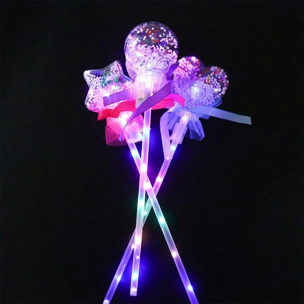 Heart Fairy Flashing Wands Cheering Stick Novelty Kids Toy LED Magic Fairy Stick Glow Stick Rave Toy Light-up Magic Ball Wand