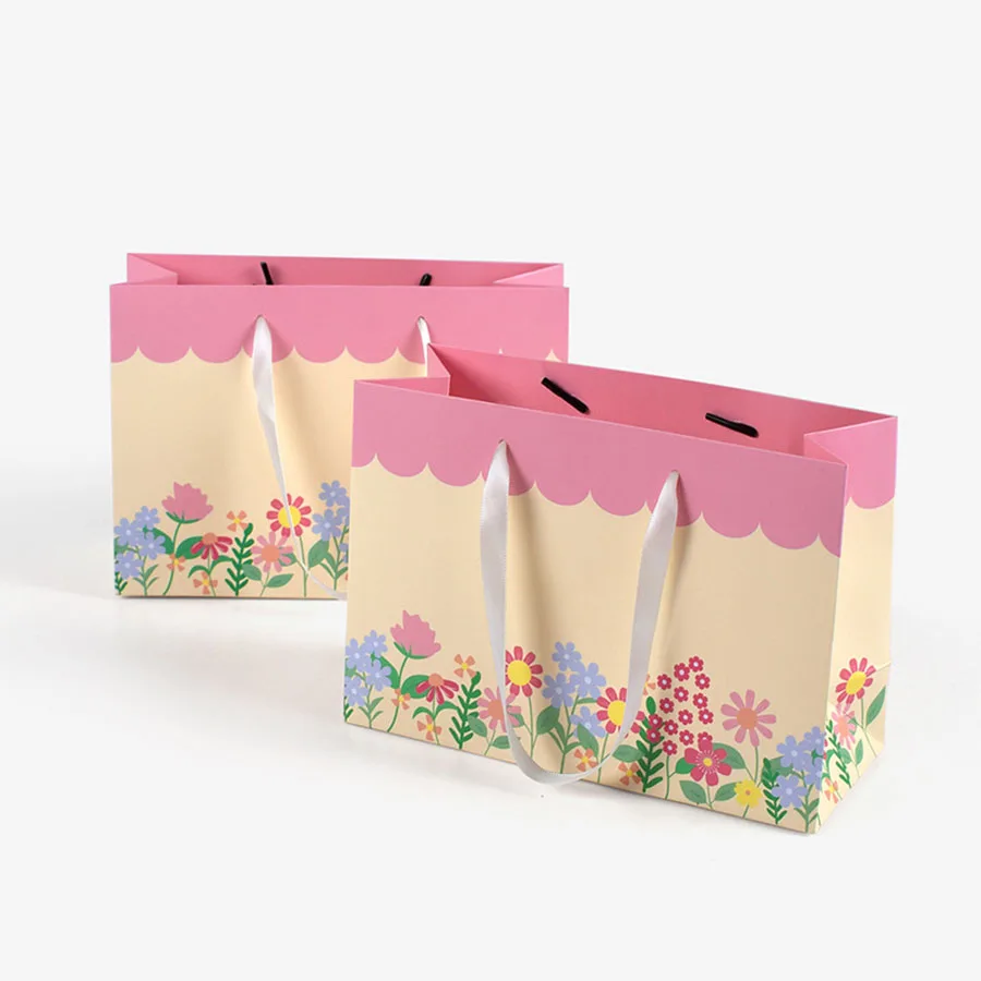 20/30Pcs Portable Paper Flower Gift Bag With Handle Wedding/Clothes Jewelry Packaging Bag for Baby Shower Birthday Pary Supplies