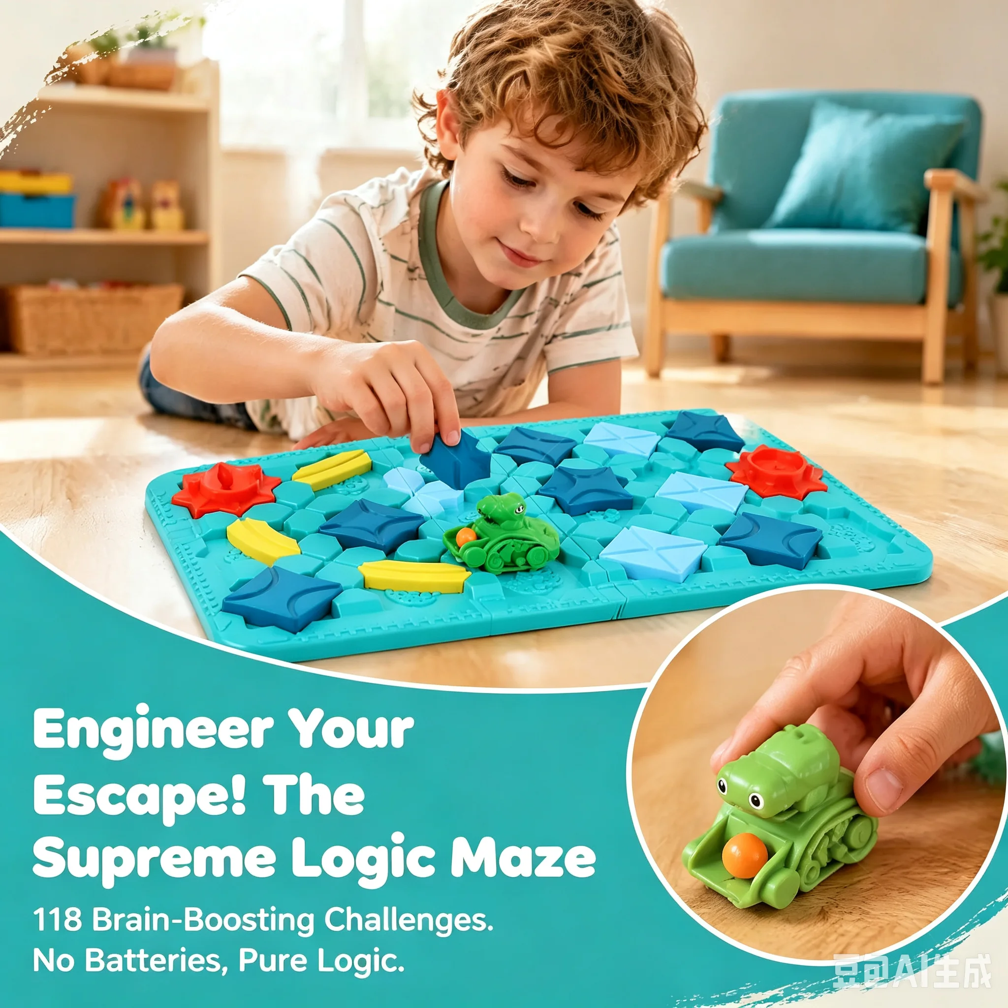 Kids’ Logic & Spatial Reasoning Game – 118 Progressive Challenges with Crocodile Maze Car, Builds Focus, Problem-Solving & Criti