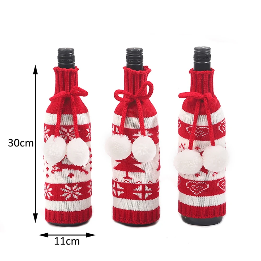 6PCS Cute Christmas Wine Bottle Cover Knitted Wine Bottle Sweater for Holiday Party Christmas Table Home Decoration