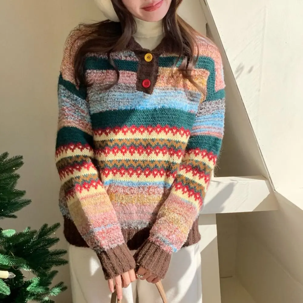 

Fashion Long Sleeve Knit Sweater Women Soft Loose Sweet Girl's Pullover Retro Sweet Winter Autumn Knitted Top Gift