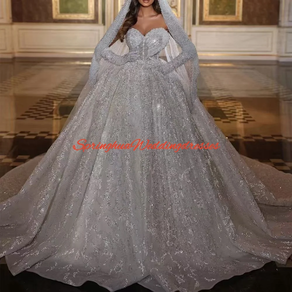 Personnaliser romantique chérie cou Robe De mariée brillant paillettes perle Robe De mariée De luxe Robe De bal Robe De mariée Robe De Novia