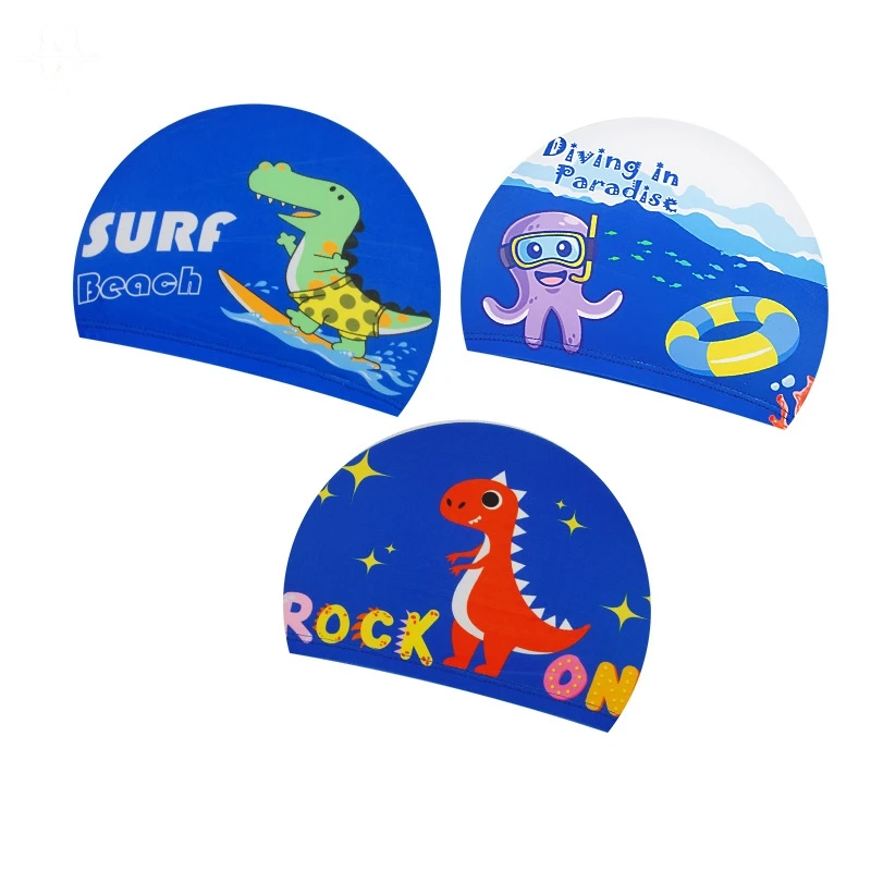 

3-Pack Kids Swim Cap Set, Cute Cartoon Print Swimming Caps for Boys & Girls, Comfortable Elastic Bathing Caps