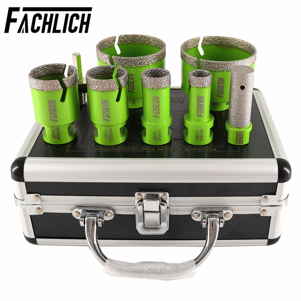 FACHLICH 8pcs Diamond Drill Core Bits M14 Dia20+25+35+40+68+75mm Marble Ceramic Tile 20mm Milling Finger Bits+Hex Shank Adapter