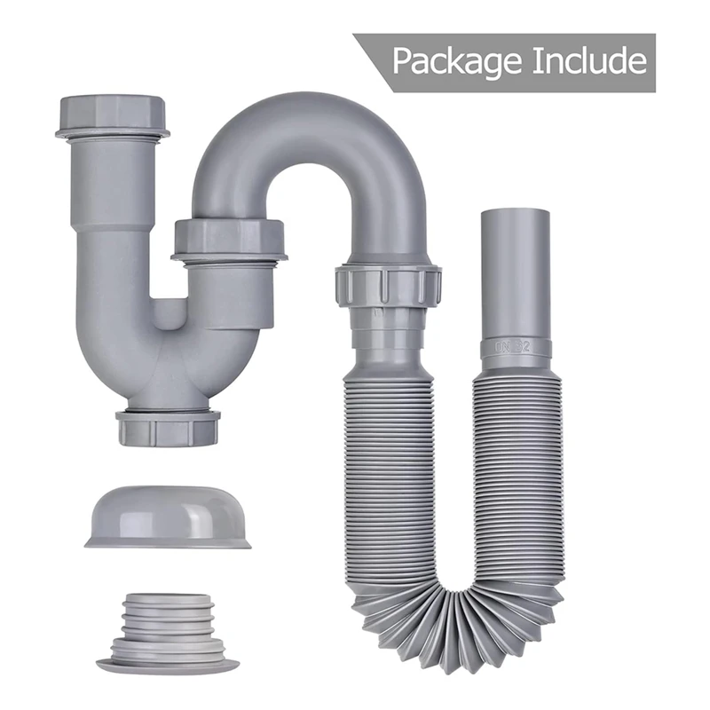 AAAN-1 Kit tubo di scarico per lavello da cucina da 1/4 di pollice con tappo di pulizia Anti-odore, tubo di scarico flessibile a forma di U Prevenzione del riflusso
