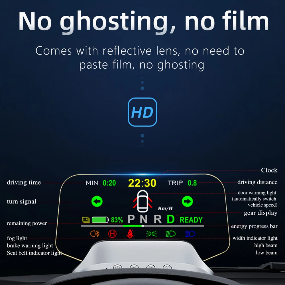 

2026 T3 HUD Car Head Up Display Digital Alarm Set For Model 3 Y 2019-2022 T3 Mirror Projector Speedometer RPM