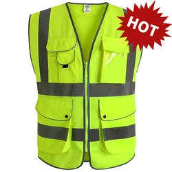 Safety Vest 9 Pockets Class 2 High Visibility Vest With Zipper Reflective Vest,Meets ANSI/ISEA Standard