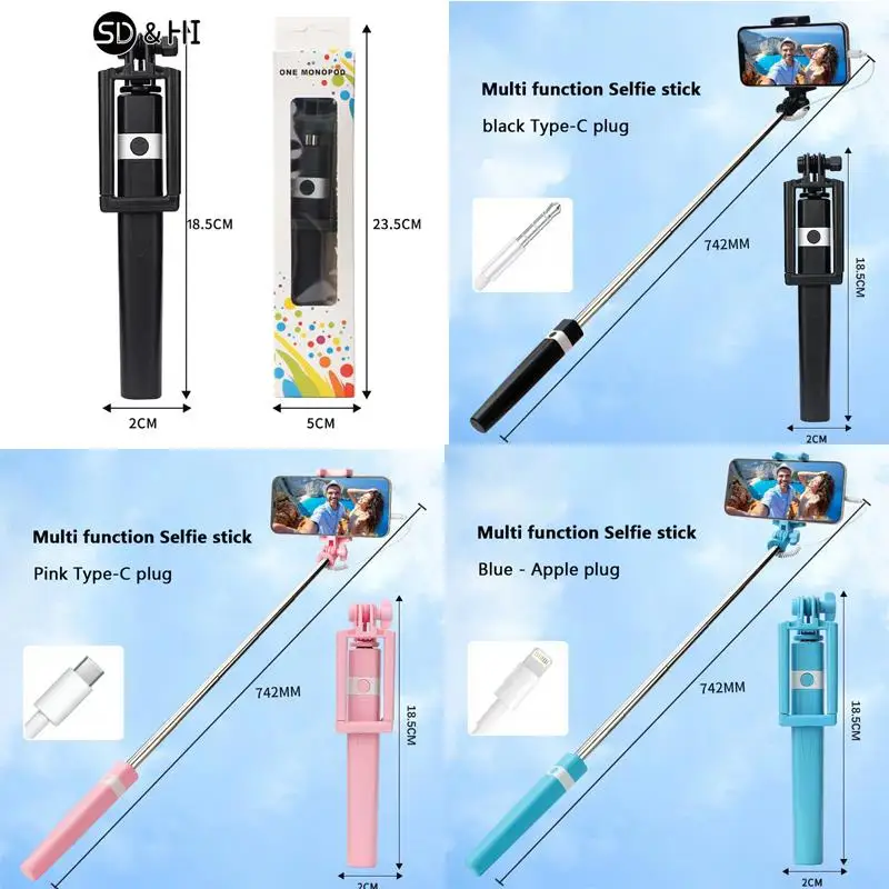 New Wire Controlled Selfie Stick Suitable Type-C Plug Mini Portable Selfie Stick