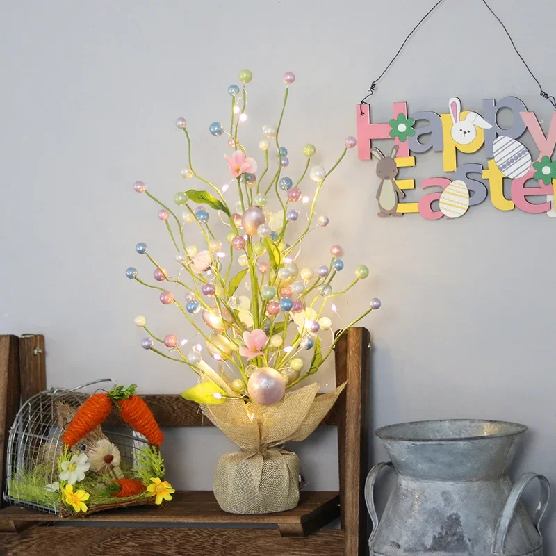 LED Light Easter Decoration Easter Egg Tree with Lamp Home Desktop Window Ornament  Kit Toy Table Living Room Party Decor 2024