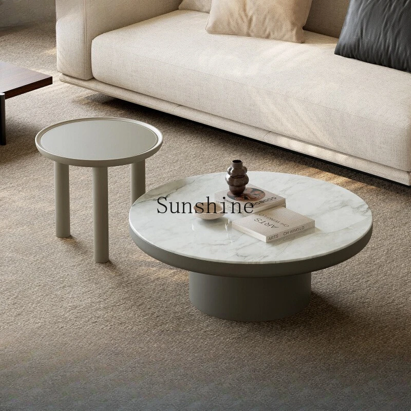 Modern simple microcrystalline stone advanced small apartment saddle leather coffee table round table combination