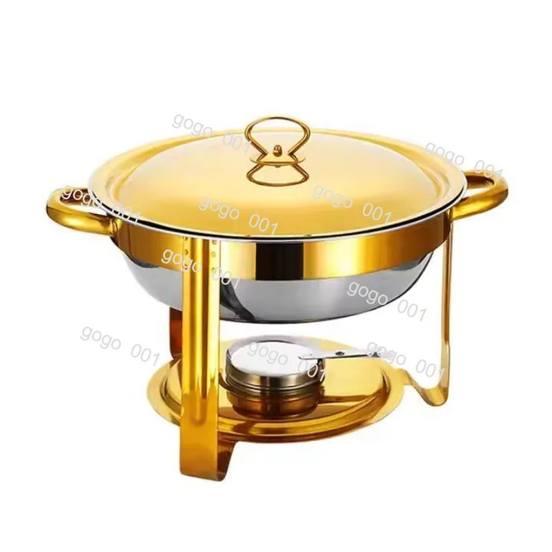 Commercial Round Buffet Chafing Dish Gold Plated, Roll Top Design with Visible Window, 6.5L Stainless Steel for Catering Events