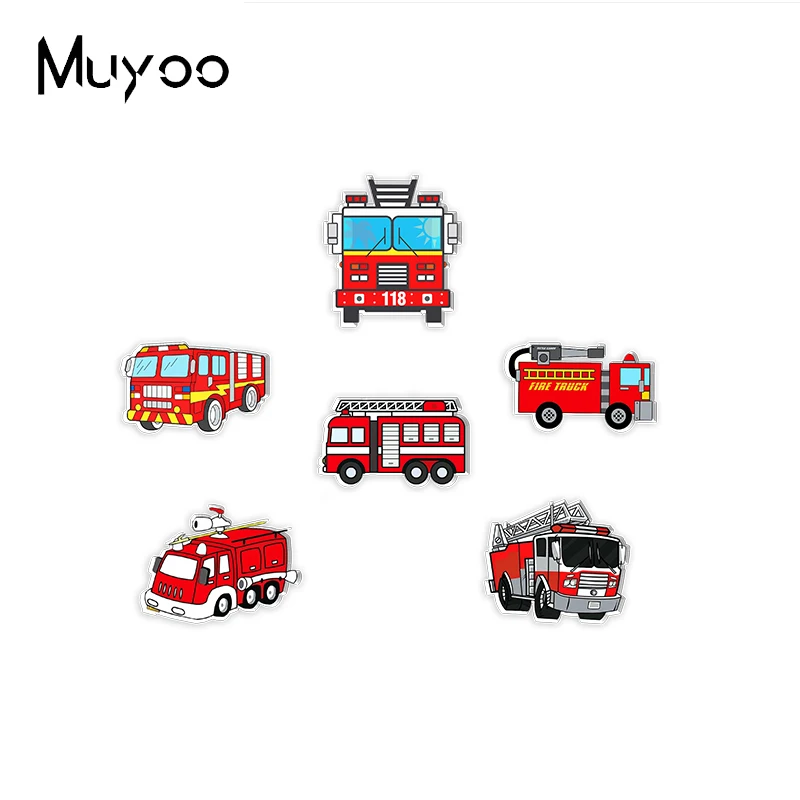 2023 New Arrival Fashion Cartoon Fire Truck Car Graffiti Handcraft Epoxy Acrylic Resin Lapel Pins Badge Pin