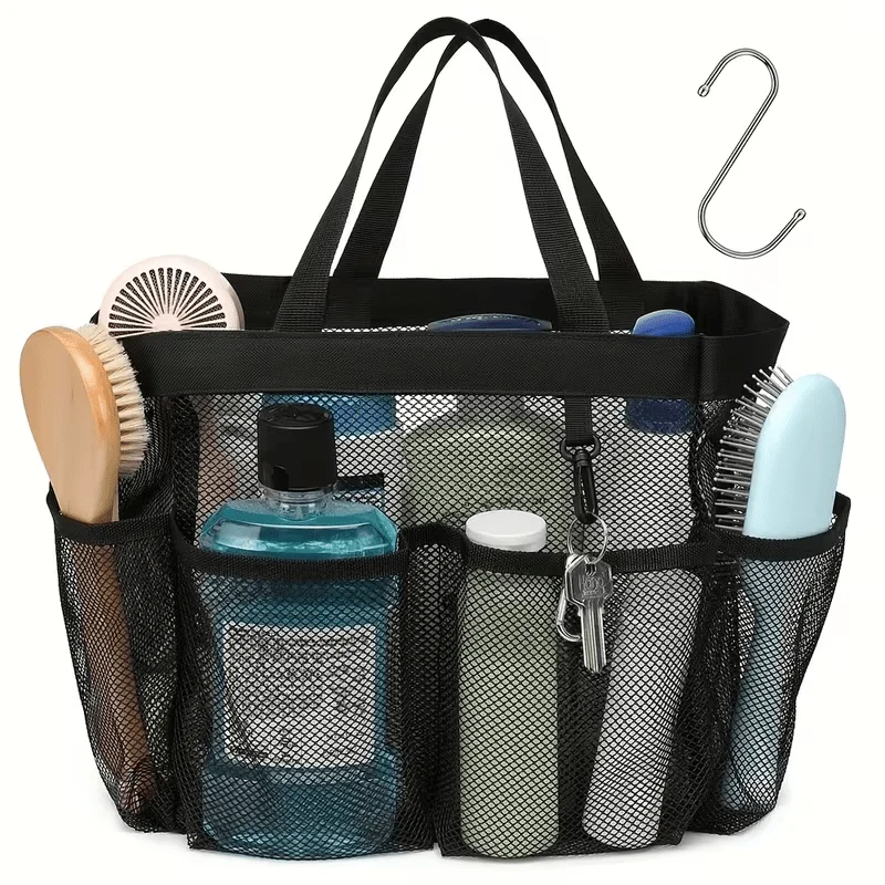 1 Portable Mesh Shower Storage Basket, Perfect for College Dorm Essentials; A Large-capacity Shower Toiletry Bag with 6 Pockets