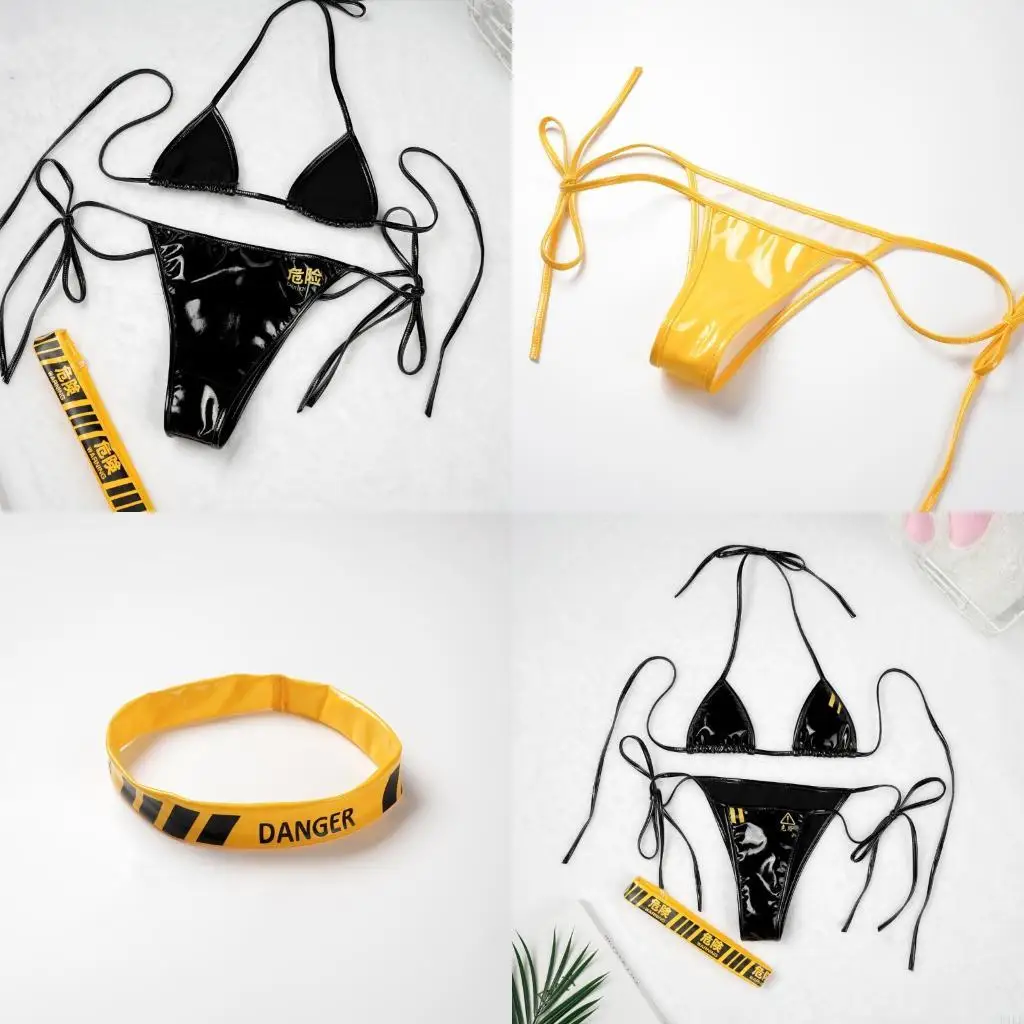 

K1KD Two Piece Leather Swimwears For Women Adjustable Neck and Back Ties Swimsuits Quick Drying Bathing Suit for Pool Beach