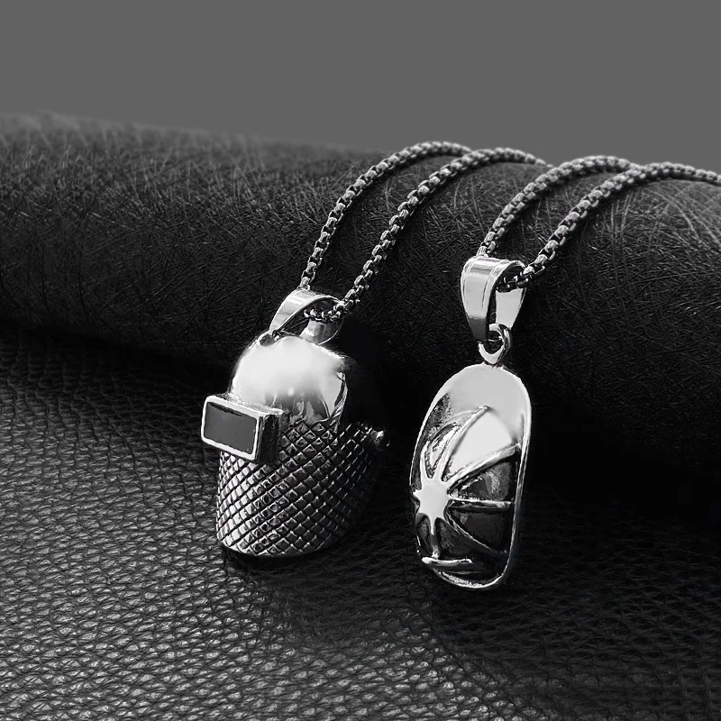 Men Spartan Warrior Helmet Hat Stainless Steel Necklace Stainless Steel Mask Soldier Pendant Necklace Party Gifts