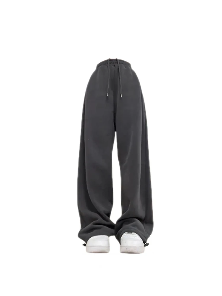 Imagem -02 - Calça de Moletom Larga Cinza Escuro Feminina Harajuku Streetwear Moda Calças de Cintura Alta 2000s Vintage Calças Largas de Tamanho Grande Roupas dos Anos 90