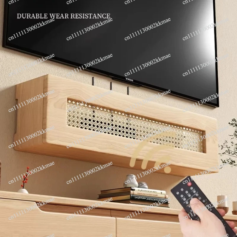 Mid Century Woven Rattan WiFi Router Organizer Wall Mounted Set Top Box Racks Vintage Style Home Cable Storage Solution