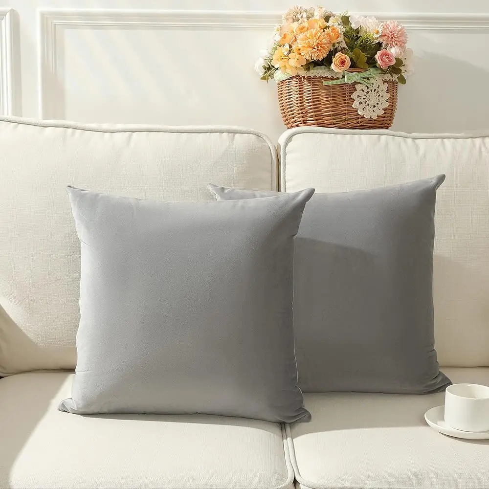 

Pa Of 2, Velvet Pillow Covers Square Big Decorative Cushion Covers For Bed Couch Sofa Bench, 24X24 H/60X60 Cm, Grey