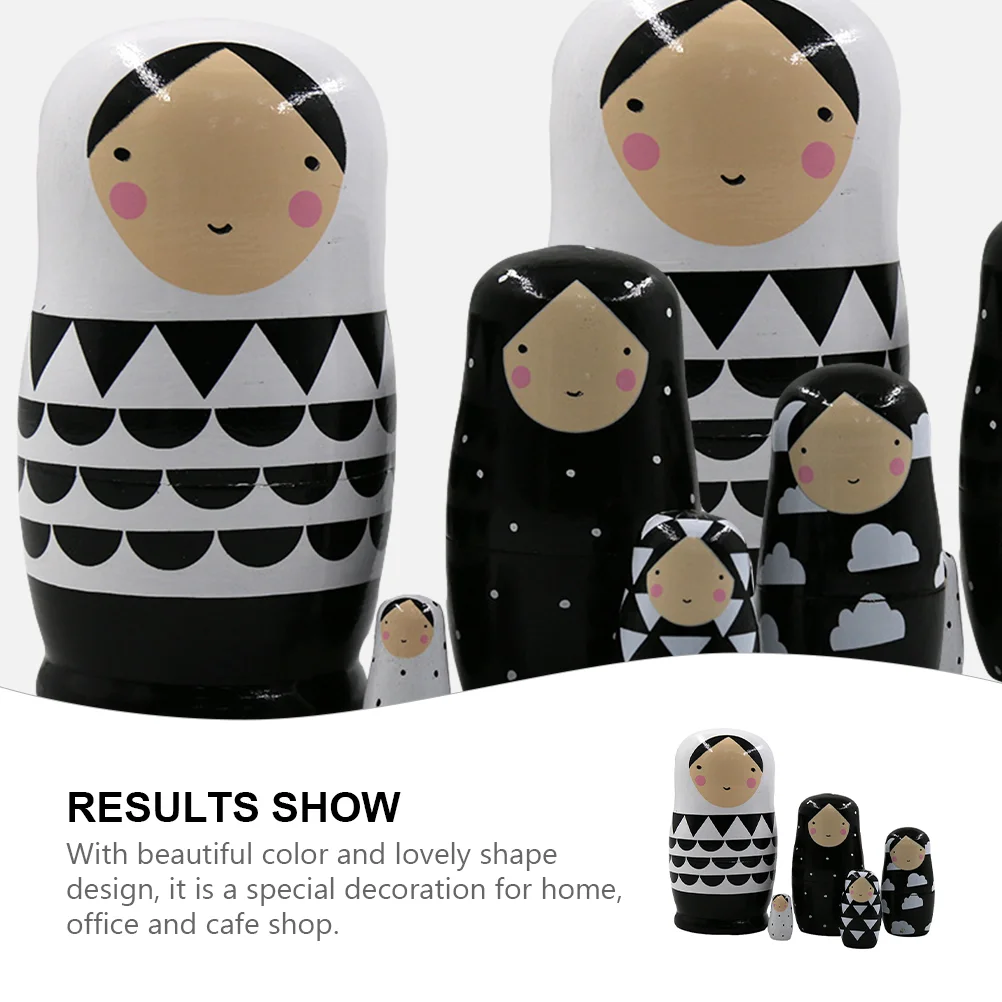 5 Pcs Toy Black and White Matryoshka Child Childrens Toys Kids Nesting Wooden Russian