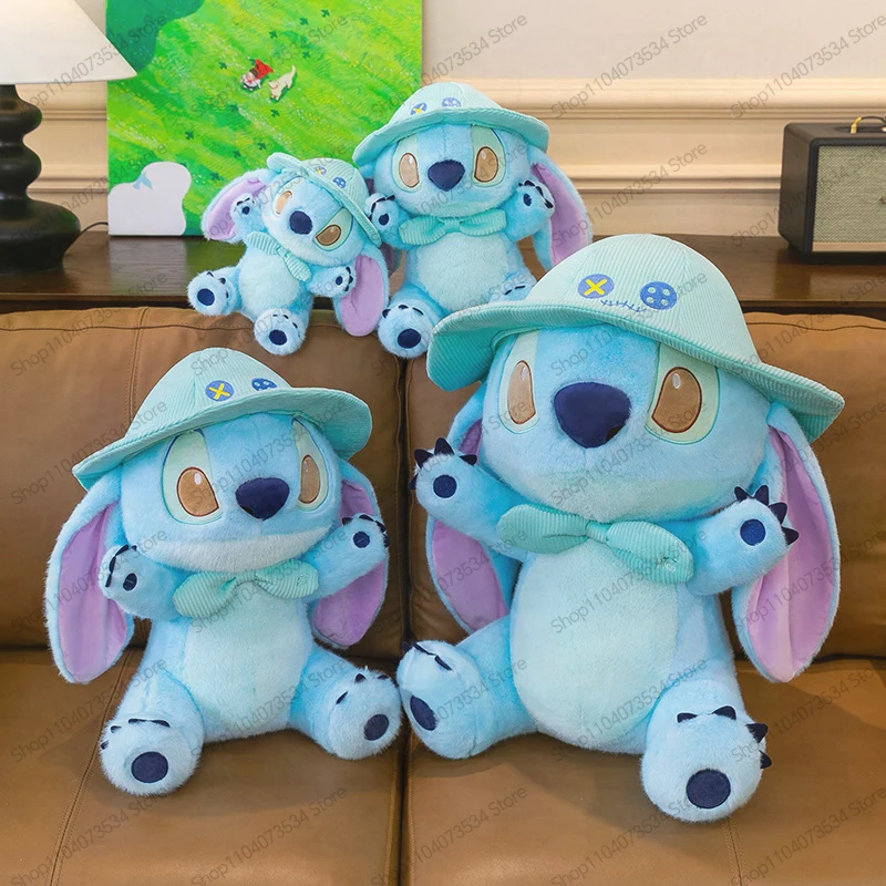 

Hot Kawaii Stitch Plush Toy Disney Stuffed Doll Anime Character for Kids Adult Birthday Gift Soft Cuddly Pillow with Golden Hat