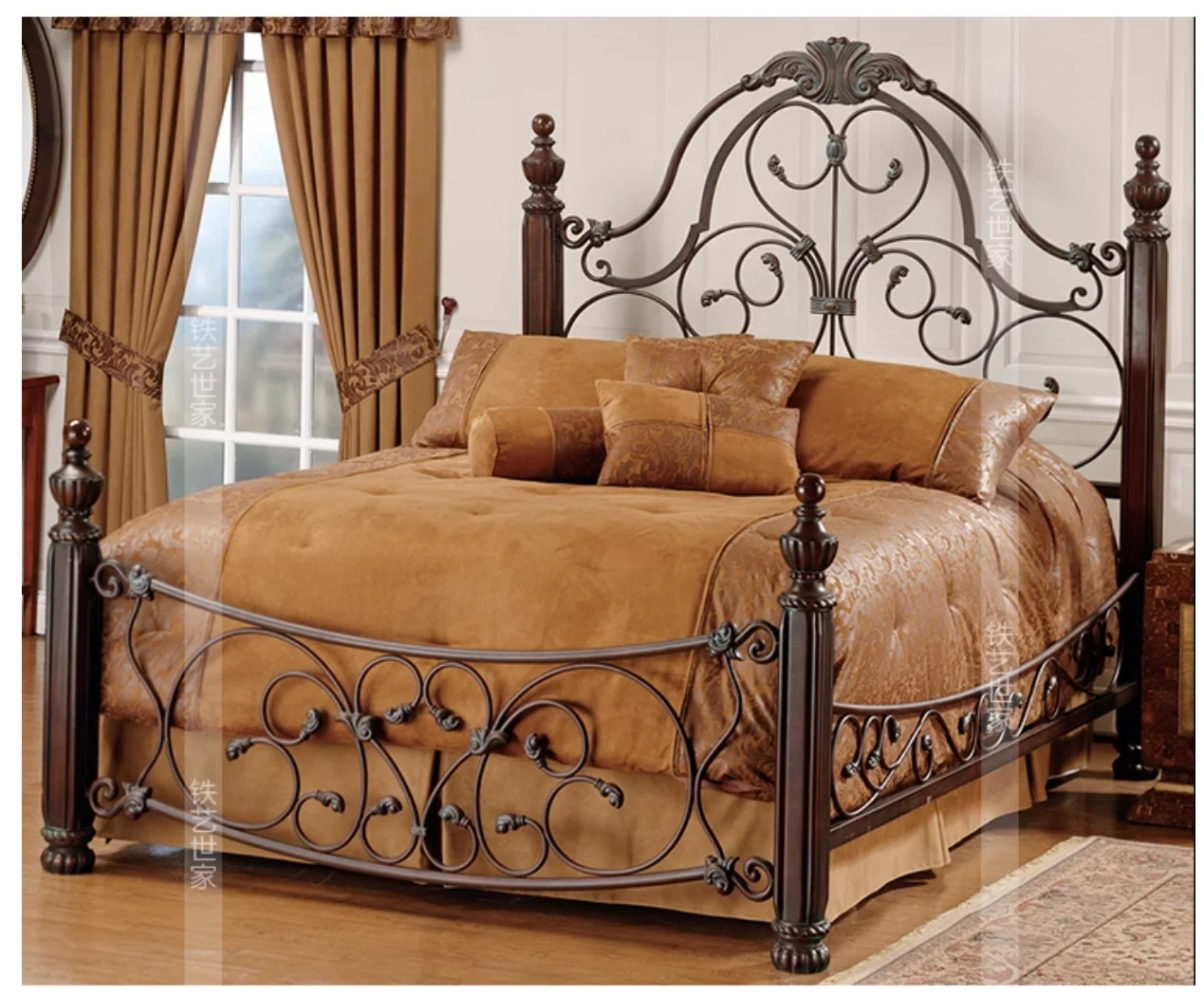 Wrought iron bed European vintage wrought Iron Bed 1.5m 1.8m Villa bed Single bed Double bed Light luxury