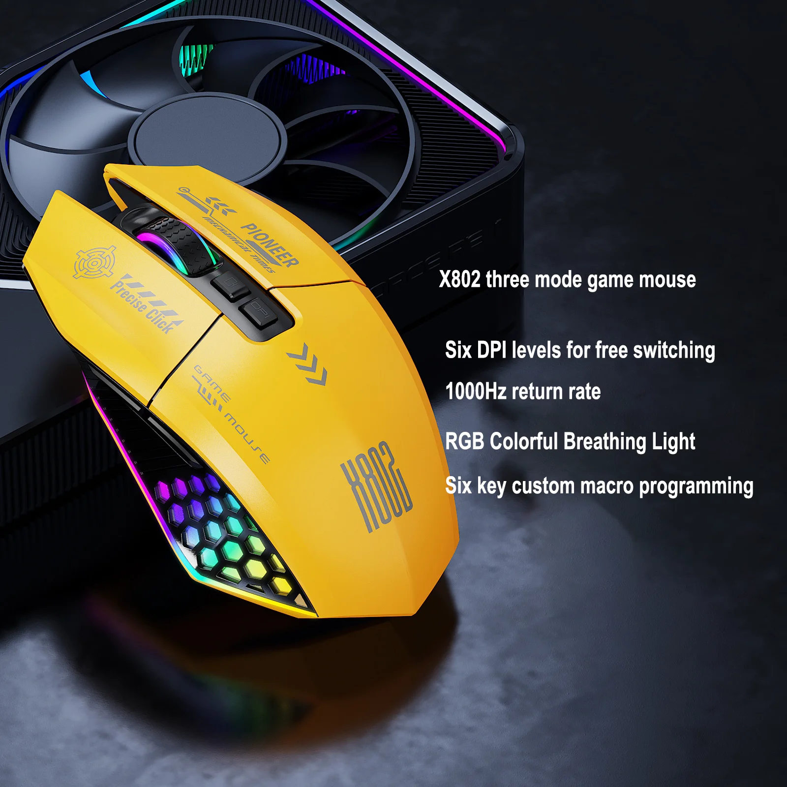 

Беспроводная мышь для программирования макросов на заказ, RGB-подсветка, проводная, 2,4G, Bluetooth, 3-режимное соединение, регулируемая игровая мышь с разрешением на дюйм