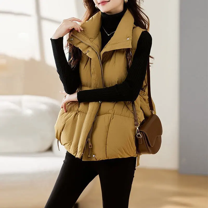 

Autumn Winter Best Seller Fashion Women's Stand Collar Sleeveless Solid Color Casual Trendy Simple Basic Quilted Vests Female