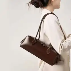 Vintage Long Shoulder Bag Women Shoulder Bag Luxury Cowhide Ladies Handbag Female Commuter Shopping Underarm Bag
