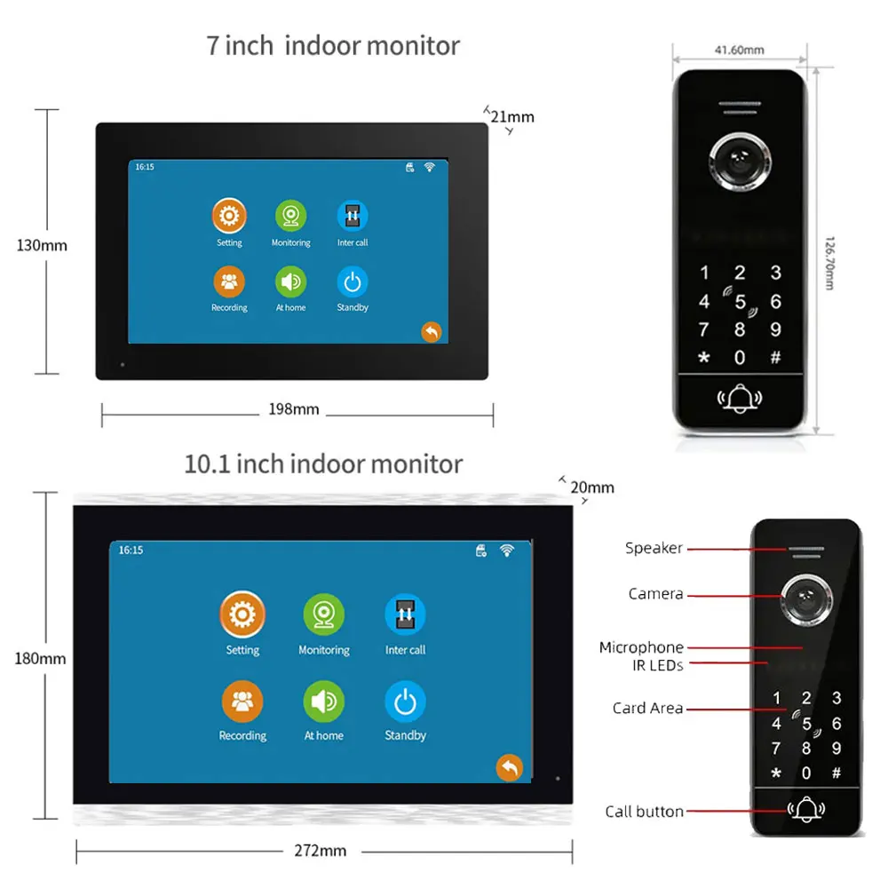 TUYA 1080P 10 Inch 7 Color Touch Screen Wifi Video Doorbell Smart APP Home Intercom Password Unlock RFID Access Control System