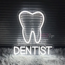 Ząb dentysty Neon Znak Zęby Sklep Dekoracja pokoju biurowego dentysty Dekoracja ścienna Znak biznesowy Znaki świetlne Led Prezent świąteczny