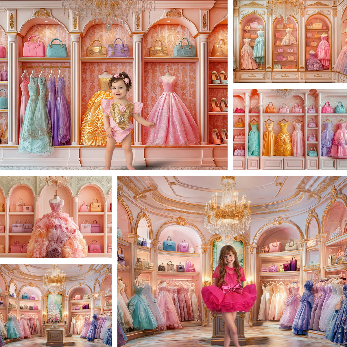 Princess Cloak Room Backdrops Child Baby Photo Props Adult Kids Decors Pink Dress Wardrobe Photography Studio Backgrounds