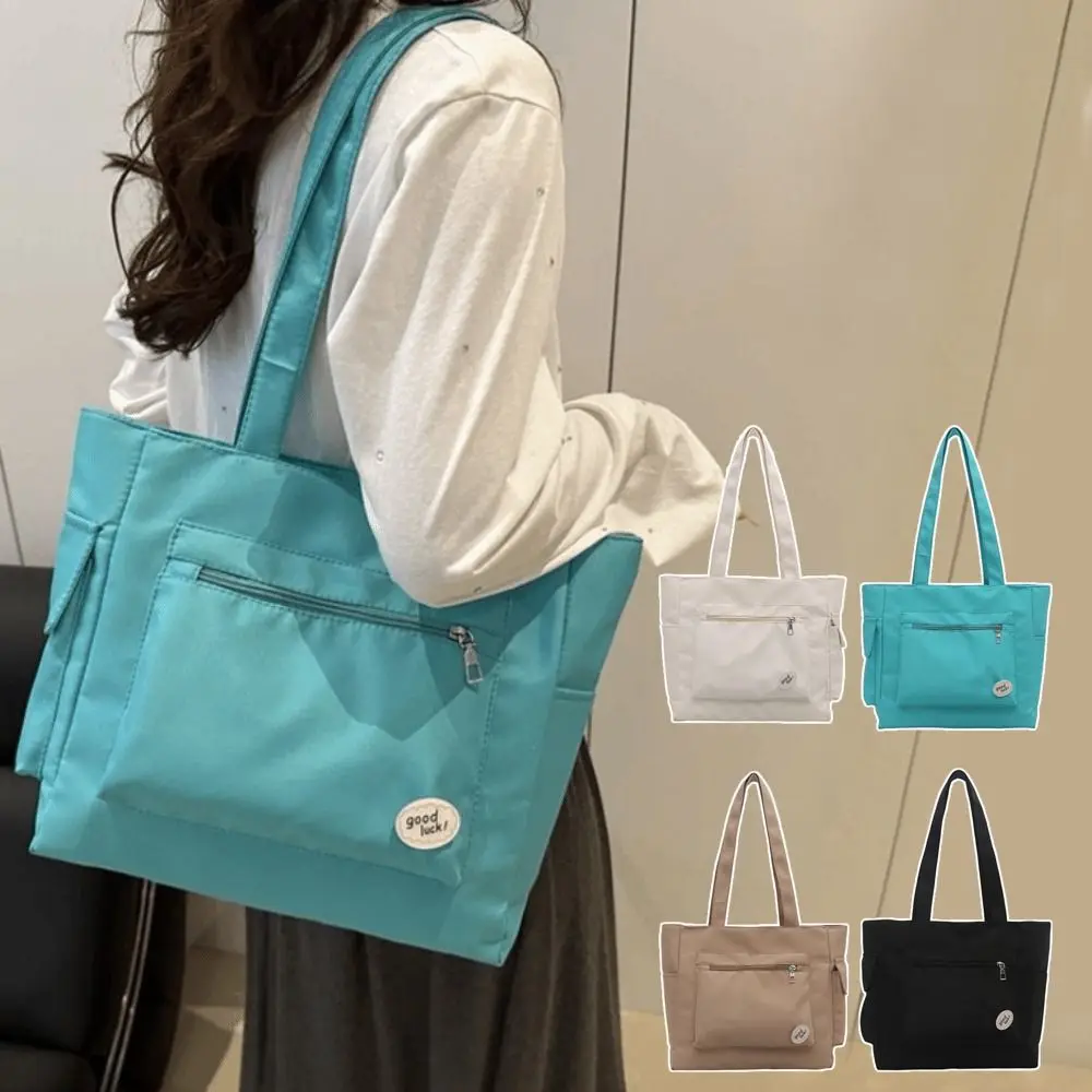 

Fashion Korean Large Capacity Tote Bag Light Weight Versatile Women's Shoulder Bag Solid Color Casual Student Handbag Female