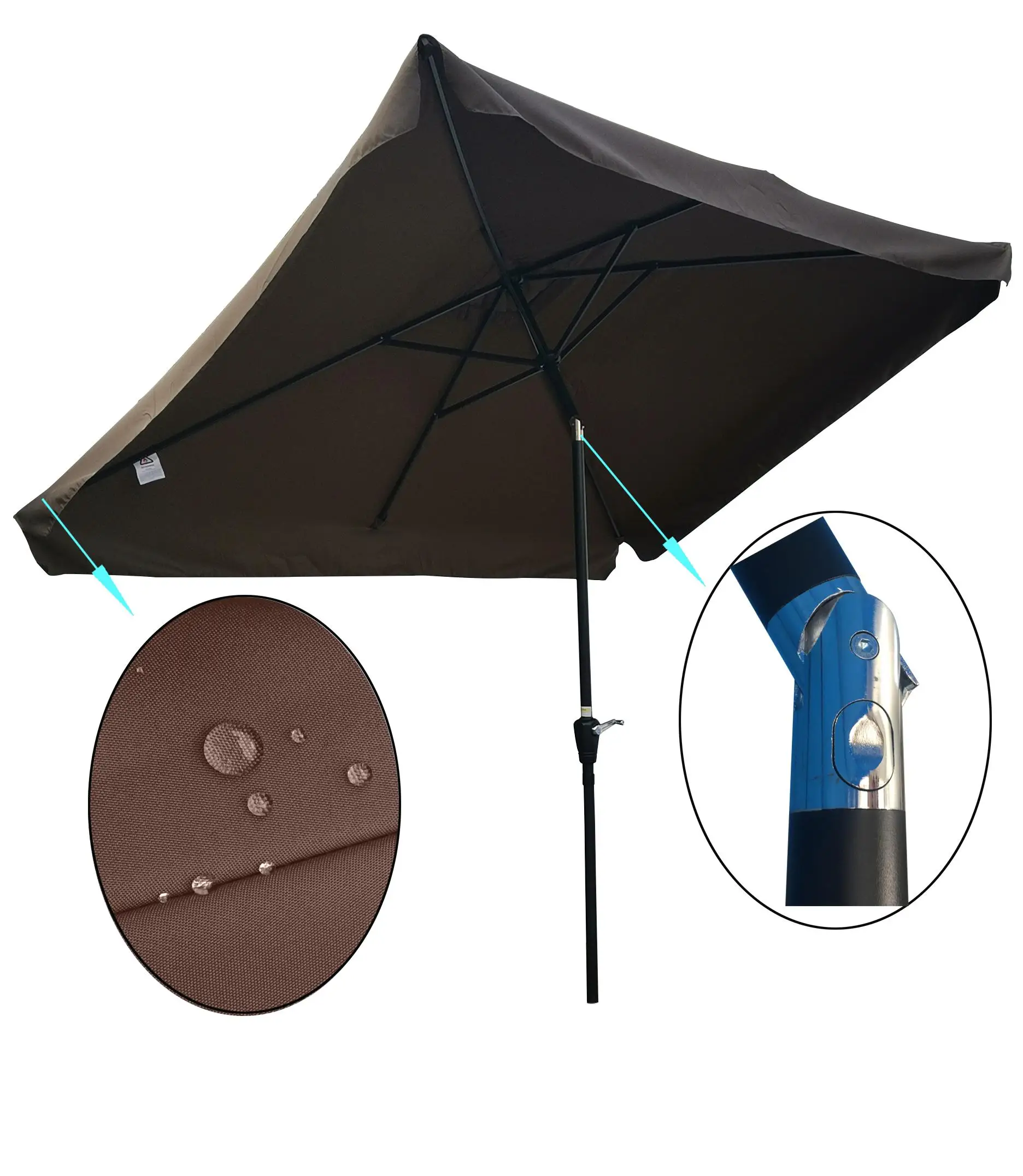 10x 6.5ft Rectangular Patio Umbrella - Outdoor Market Umbrella with Crank & Tilt for garden & Pool