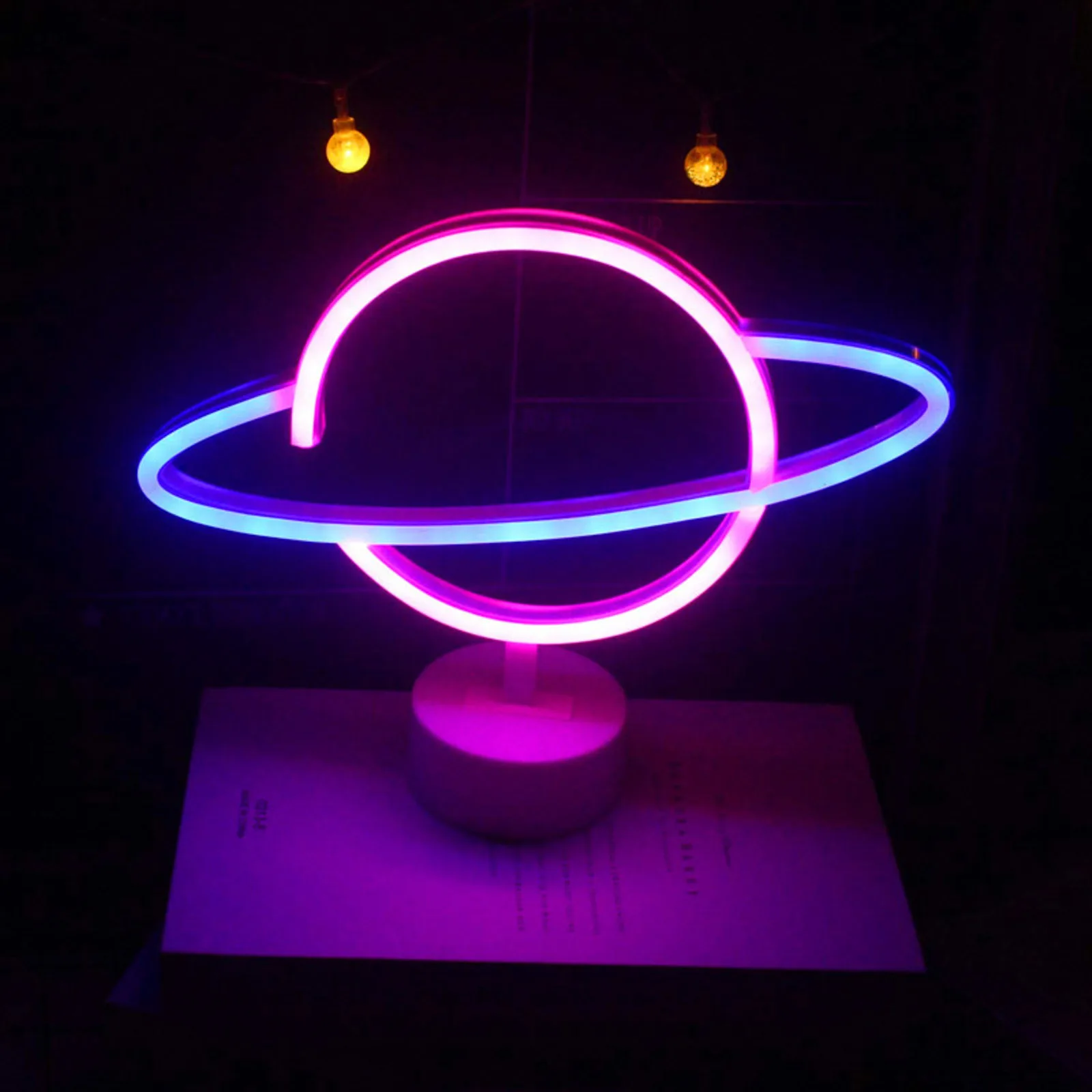Christmas Decoration Night Lamp USB Neon Sign LED Planet Lighting With Base Romantic Bedside Table Light For Wedding Birthday