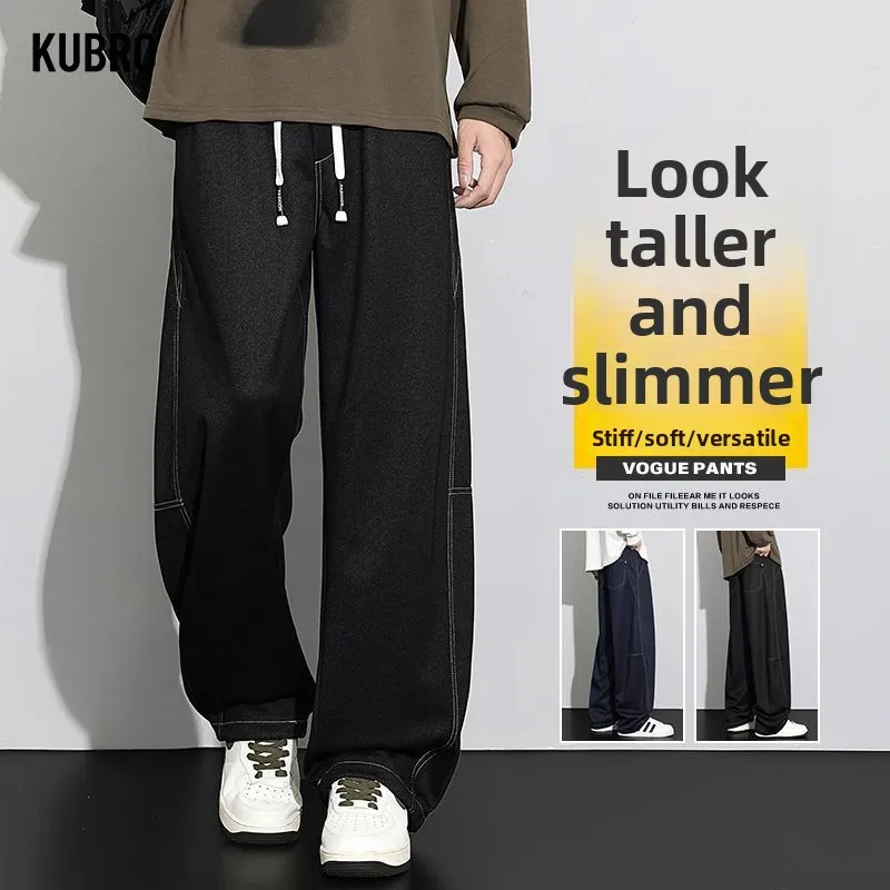 

Винтажные джинсы на шнурке, мужские осенние новые повседневные брюки, удобные прямые свободные модные широкие брюки, джинсовые брюки