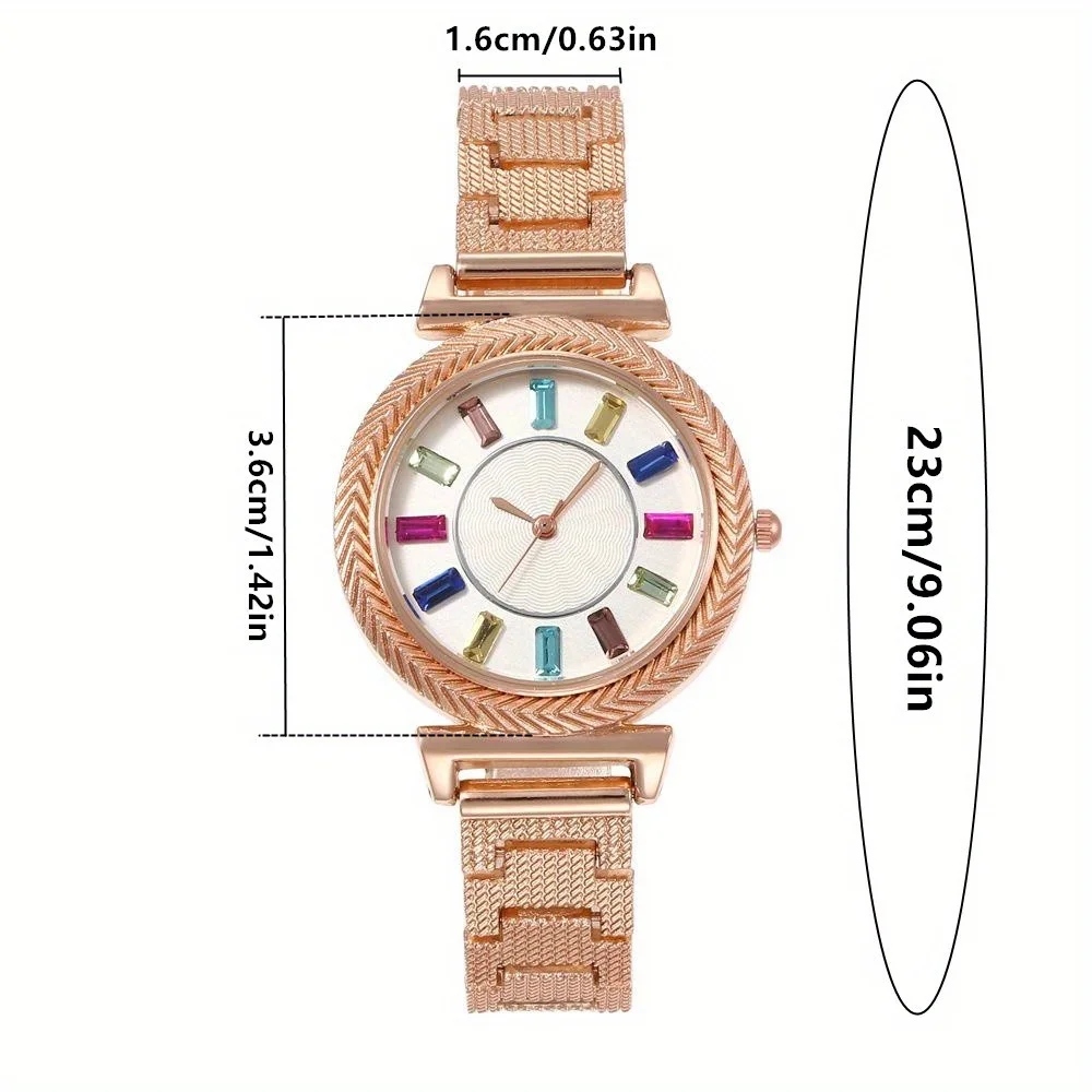 Boho Round Pointer นาฬิกาควอตซ์ Casual Rhinestone Analog นาฬิกาสําหรับชีวิตประจําวัน Travel วันหยุด