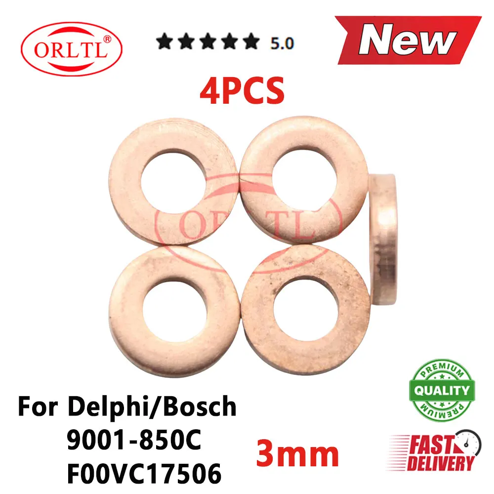 4PCS 9001-850C 7.1*15*3 3mm Injector Washer Shims Copper Rings Gasket 9001 850C 9001850C Thickness for Delphi Bosch F00VC17506