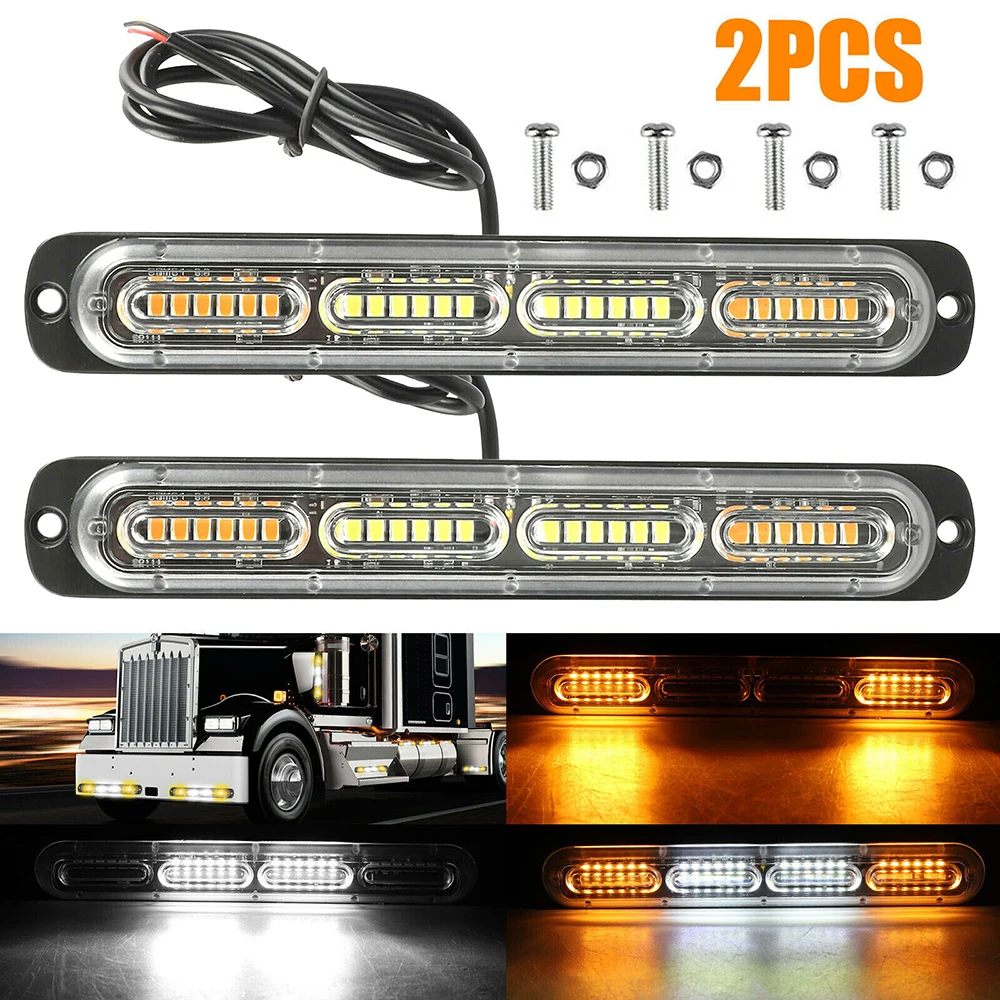 2Pcs Stroboscopes Strobe 24 LED Ultra Thin Warning Flash Light Auto 12-24V Emergency Flashing Side Marker Light Bar Strobe Light