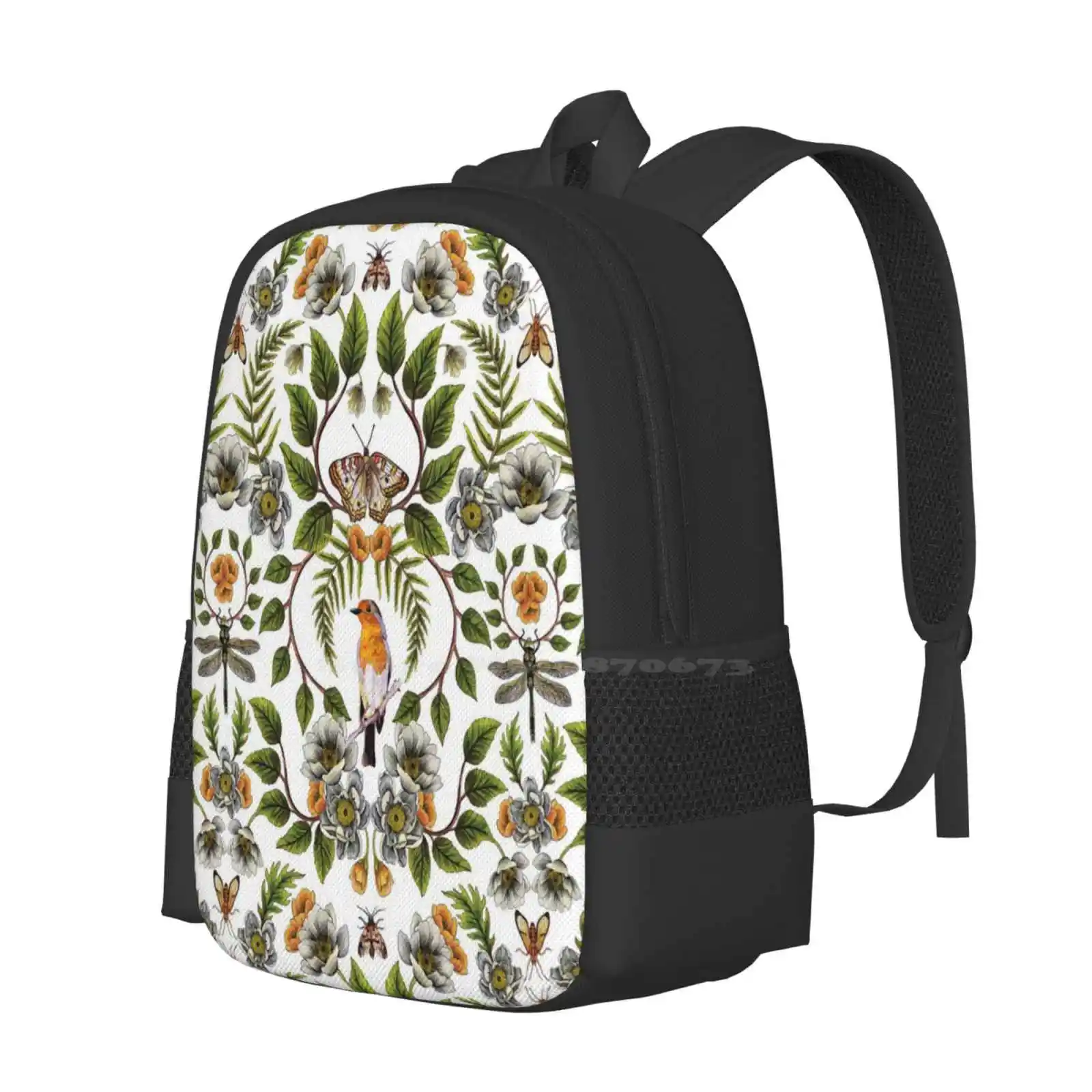 Spring Reflection-Floral / Botanical Pattern W / Birds , Moths , Dragonflies & Flowers Hot Sale Backpack Fashion Bags Floral