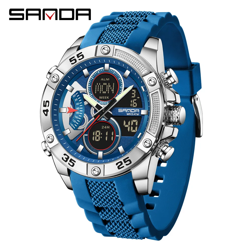 Fashion SANDA New 5104 Luxury Men's Electronic Watch Sports Multifunctional Waterproof LED Men's Timing Electronic Watch