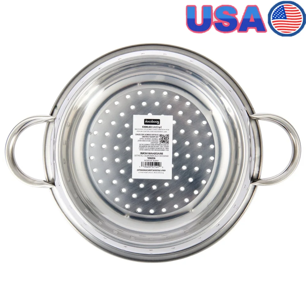 

Pro Stainless Steel Colander 3qt Extra Deep Kitchen Strainer Pasta Fruits Vegetables Beans Rinsing Draining Heavy Duty Kitchen