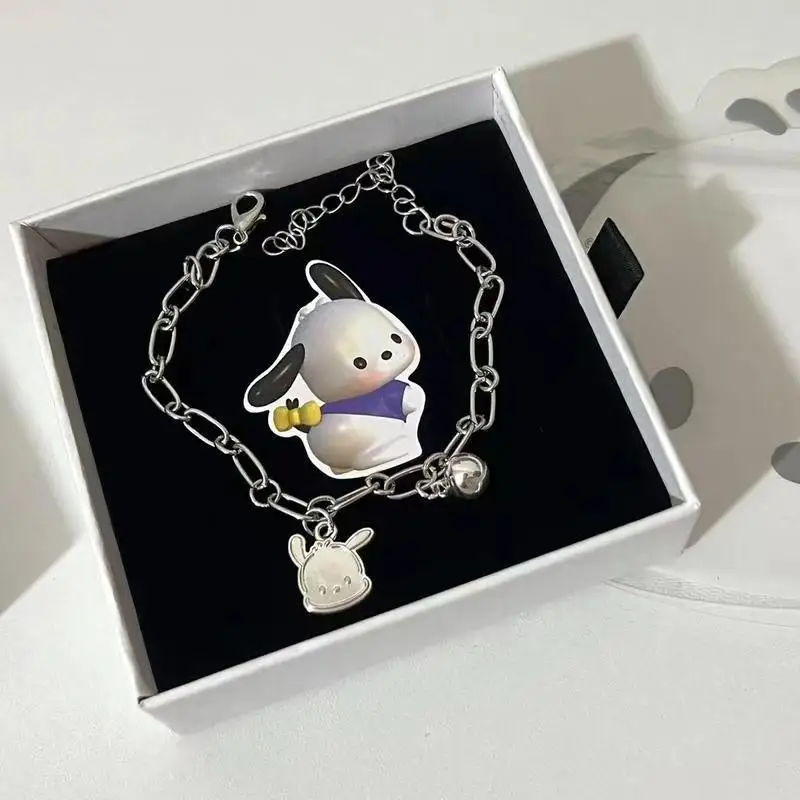 Kawaii Sanrio Pochacco Necklace Bell Bracelet Students Friend Sweet Gift Girl Heart Ornaments Handwear Ins Design Hand String