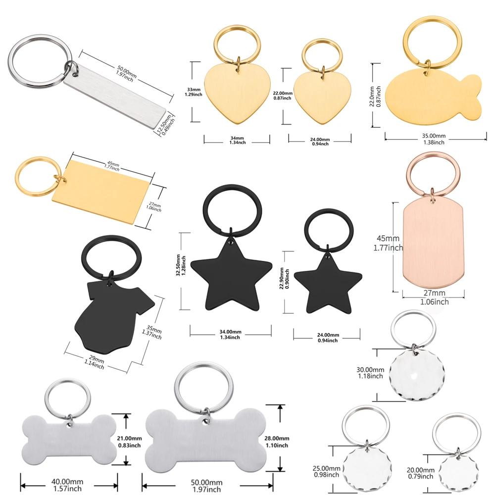 50PCS Stainless Steel Blank Dog Tag Round Fish Bone Clothes Keychain Pendants For Necklaces Custom DIY Jewelry Making Keychain