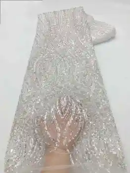 棕色非洲串珠蕾絲布料 2025 高品質新郎尼日利亞婚禮新娘亮片刺繡法式禮服縫紉 6 最佳銷售 棕色蕾絲布料 - №2