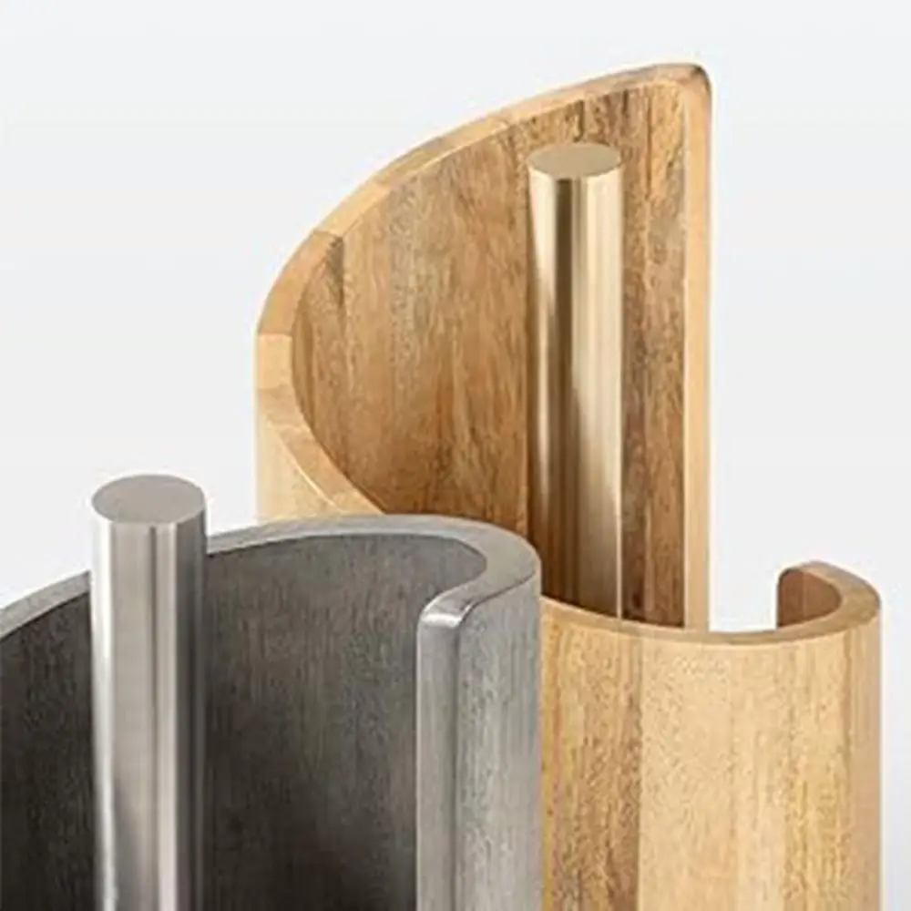 Porta asciugamani di carta in legno con base rotonda in legno di mango con supporto in ferro Porta asciugamani da appoggio Porta fazzoletti Decorazioni per la casa