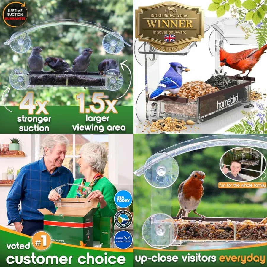 

Window Bird Feeder with Strong Suction Cups - Upgraded 2026 Model Clear Acrylic Feeder Window for Cats Bird House Gift