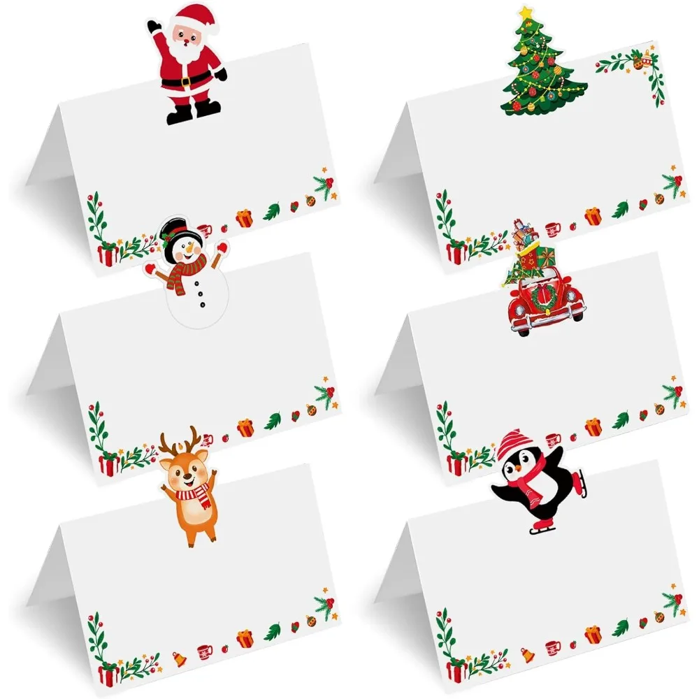 

60 шт. Рождественские карточки для сервировки стола, рождественские карточки с 6 узорами, настольные карточки для имен, карточки для палатки, ужина