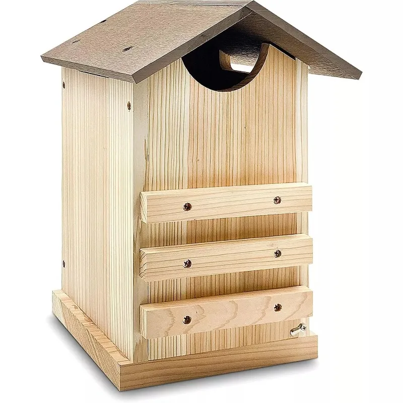 Customizable Solid Natural Wood Birdhouse with Window Frame Classic Style Bird Nest Supplies