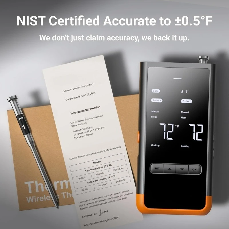 ميزان حرارة اللحوم الذكي اللاسلكي بتقنية البلوتوث: قاعدة مستقلة، ميزان حرارة واي فاي ذكي مع Sub-1G، 6 أجهزة استشعار NIST Certi #6