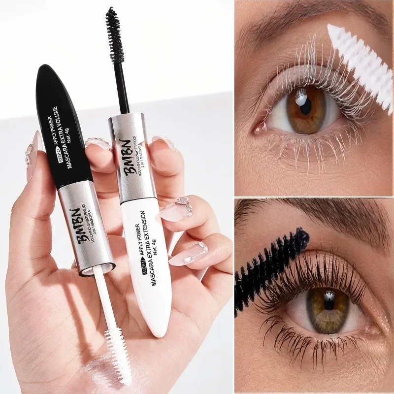 Mascara cils 2 en 1 4D en Fiber de soie, noir, Volume imperméable, Double allongement, bouclage, imperméable pour les yeux